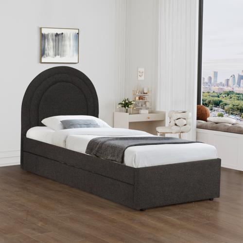 Κρεβάτι Arcuate pakoworld μπουκλέ υφασμα ανθρακί με συρόμενο 90x200εκ