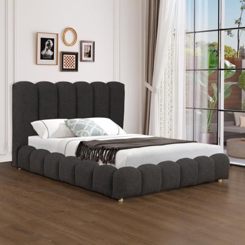 Κρεβάτι Nuvem pakoworld μπουκλέ υφασμα ανθρακί με αποθηκευτικό χώρο 160x200εκ