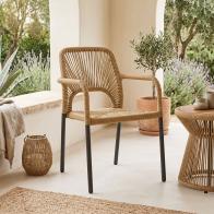 Πολυθρόνα αλουμινίου Norture pakoworld στοιβαζόμενη ανθρακί σκελετός-pe rattan σε φυσική απόχρωση 57x63x82εκ