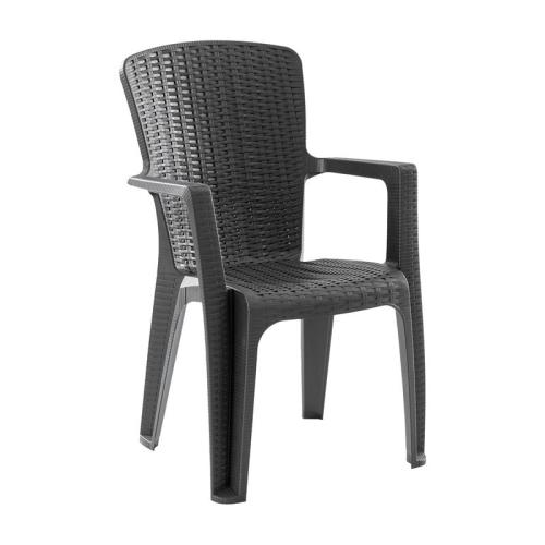 SIDE Πολυθρόνα Κήπου-Βεράντας Στοιβαζόμενη, (Rattan Look) PP-UV Απόχρωση Ανθρακί