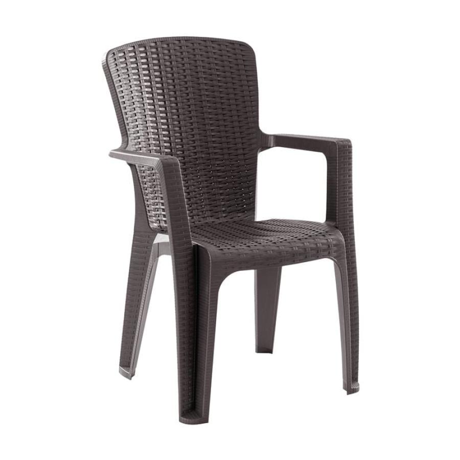 SIDE Πολυθρόνα Κήπου-Βεράντας Στοιβαζόμενη, (Rattan Look) PP-UV Απόχρωση Καφέ