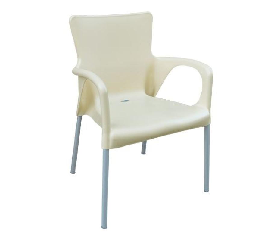 LARA Πολυθρόνα Pro Dining Στοιβαζόμενη, ALU Silver, PP - UV Protection Απόχρωση Εκρού LARA Πολυθρόνα Pro Dining Στοιβαζόμενη, ALU Silver, PP - UV Protection Απόχρωση Εκρού