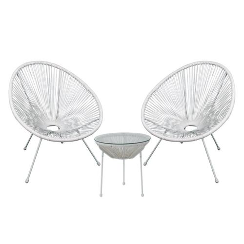 ACAPULCO Set Κήπου - Βεράντας: Τραπέζι + 2 Πολυθρόνες Μέταλλο Άσπρο/Rattan Άσπρο