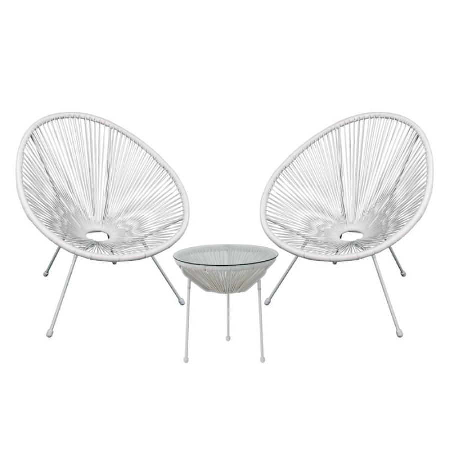 ACAPULCO Set Κήπου - Βεράντας: Τραπέζι + 2 Πολυθρόνες Μέταλλο Άσπρο/Rattan Άσπρο