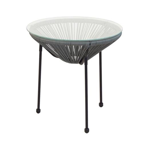 ACAPULCO Τραπεζάκι Μέταλλο Βαφή Μαύρο, Plastic Rattan Γκρι