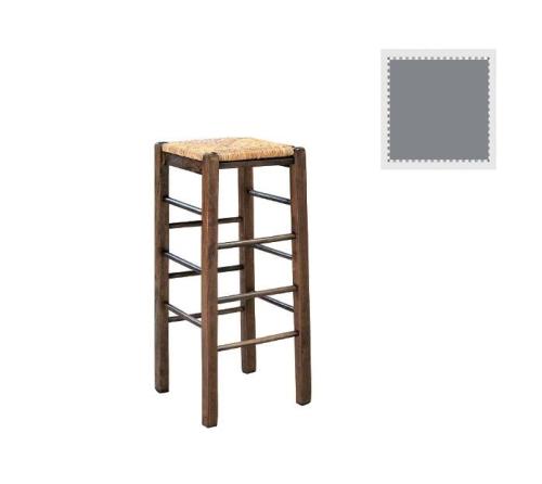 ΤΑΒΕΡΝΑΣ Σκαμπό BAR, Οξιά Βαφή Εμποτισμός Λάκα Γκρι, Κάθισμα Ψάθα