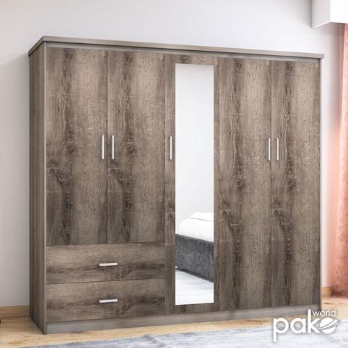Ντουλάπα ρούχων πεντάφυλλη OLYMPUS pakoworld χρώμα castillo-toro 198x57x183εκ