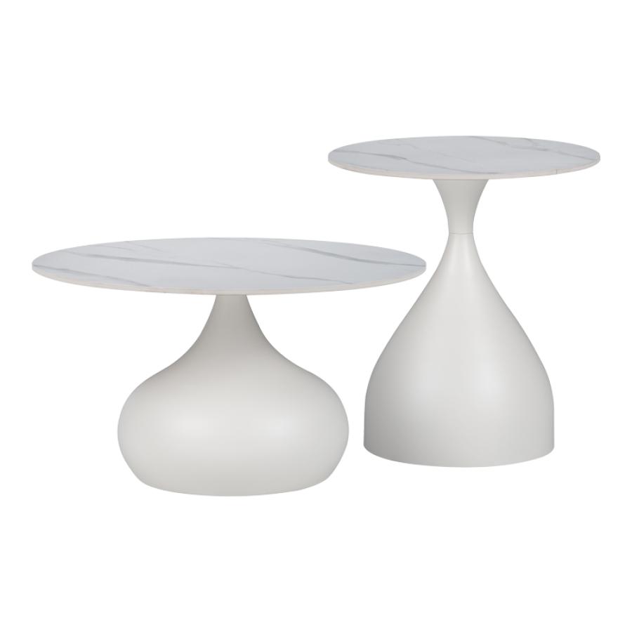 Βοηθητικά τραπέζια Kirkene Inart sintered stone σε απόχρωση λευκό μαρμάρου με λευκό μέταλλο 2τεμ Βοηθητικά τραπέζια Kirkene Inart sintered stone σε απόχρωση λευκό μαρμάρου με λευκό μέταλλο 2τεμ