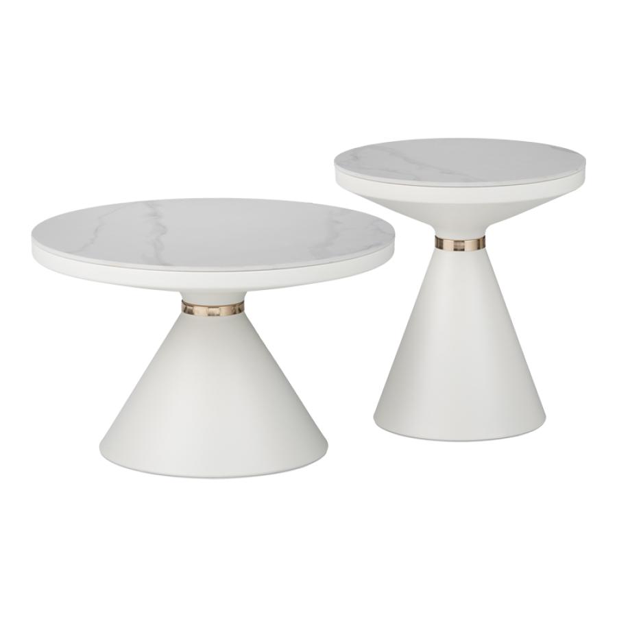 Βοηθητικά τραπέζια Coozlin Inart sintered stone σε απόχρωση λευκό μαρμάρου με λευκό-χρυσό μέταλλο Βοηθητικά τραπέζια Coozlin Inart sintered stone σε απόχρωση λευκό μαρμάρου με λευκό-χρυσό μέταλλο